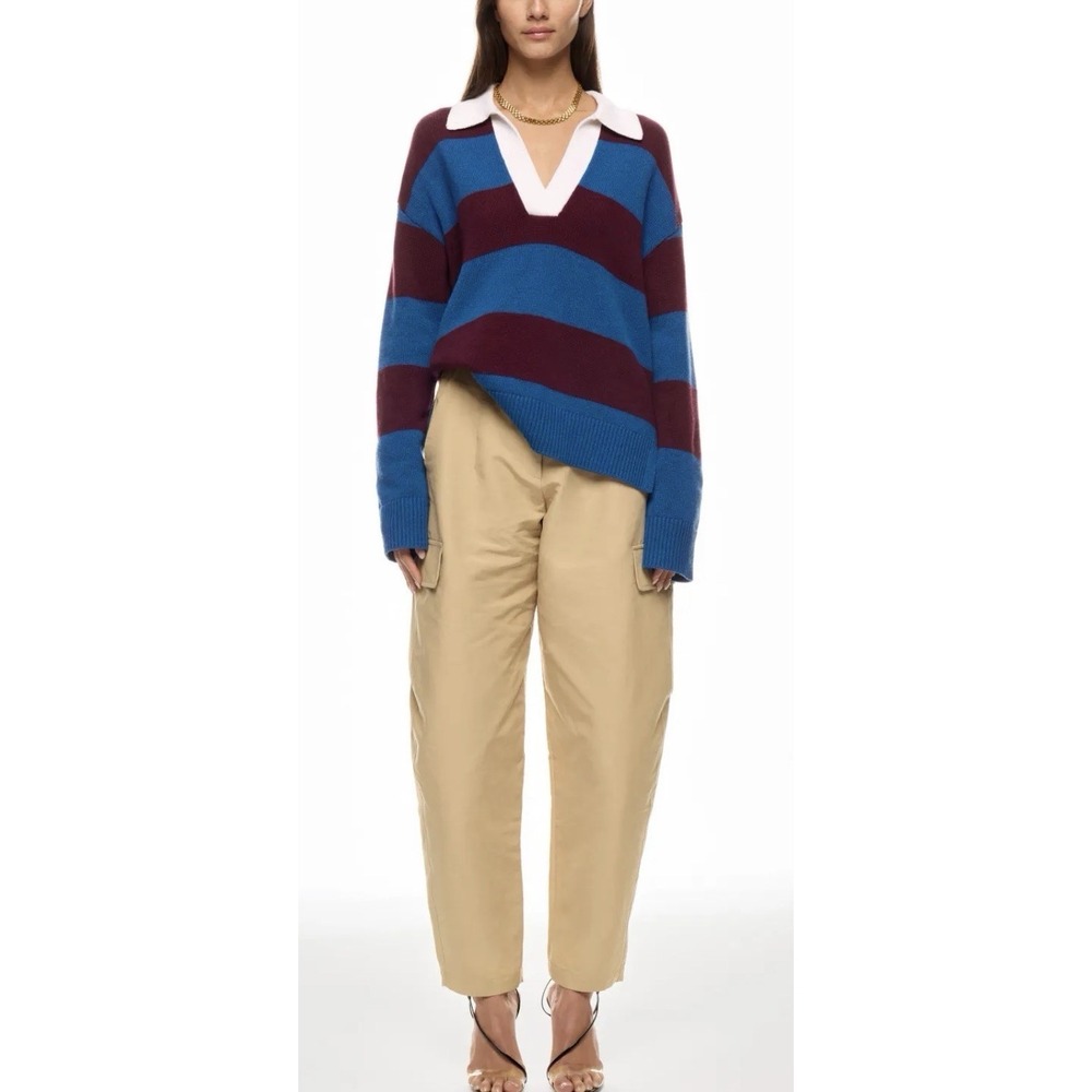 Rails Harris Rugby Stripe V-Neck Polo Sweater S Cashmere Blend Preppy Academic